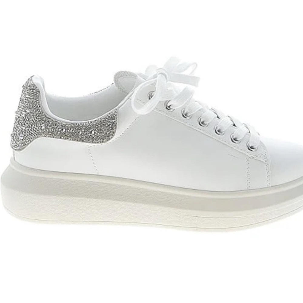Steve Madden White and Silver Glitter Sneakers